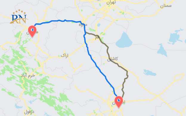 مسیر برگشت از اصفهان به همدان